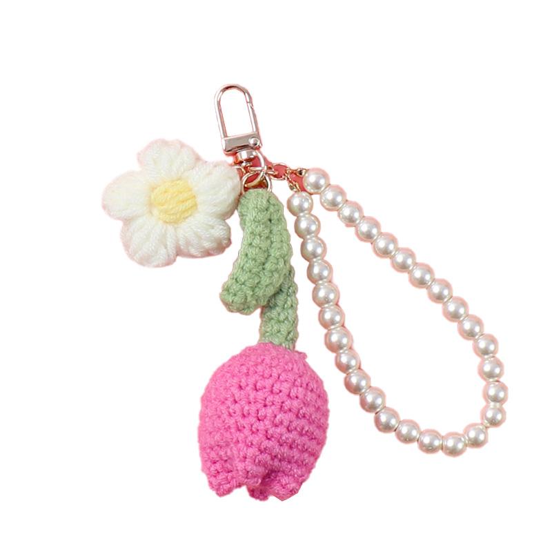 Вязаный тюльпан для мобильного телефона, шикарный искусственный цветок-пухляш, анти-потеряшка, многоцветное украшение, подарочные аксессуары