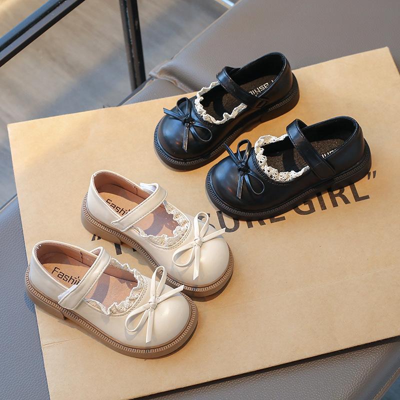 Girls' shoes, bow-knot lace-up leather shoes, new spring/autumn collection, Mary Jane princess shoes for students, breathable single shoes for