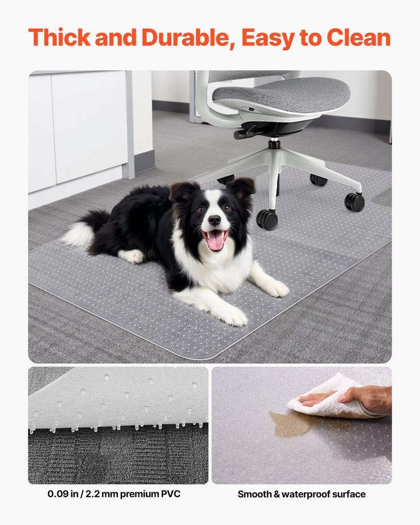 Chair Mat with Lip, 915 x 1225 mm Office Chair Mat for Low Pile Carpeted Floors, Plastic Floor Protector Rug with Studded, Non-Slip & Easy to Clean,
