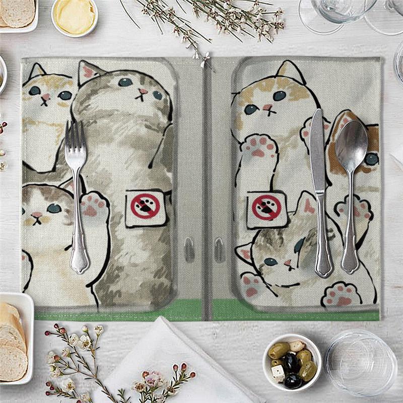 1 шт. Коврик для обеденного стола Милый Забавный Рисунок Кошки Кухонная Подставка Под Тарелку Подставки Под Напитки Западный Коврик Хлопковый Лен Коврик Под Чашку Стол Обеденный