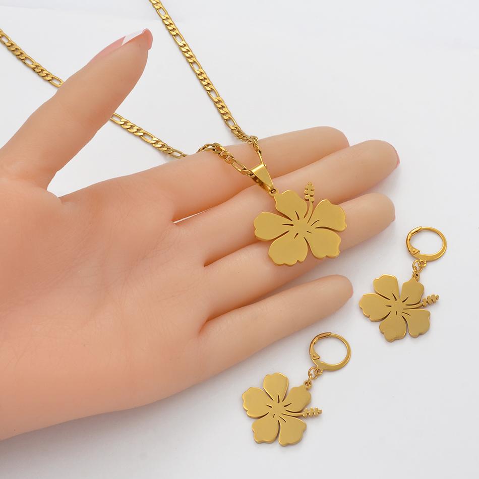 Hawaii Hibiscus Flowers Pendant Beads Necklaces Earrings Jewelry Sets Micronesia Marshall Pohnpei Guam PR Jewellery #101921