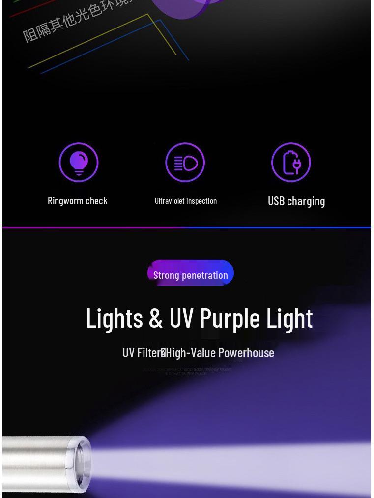 Wood's Lamp UV Flashlight for Cat Ringworm Detection with USB Charging, Fungal Fluorescence, and Money Verification