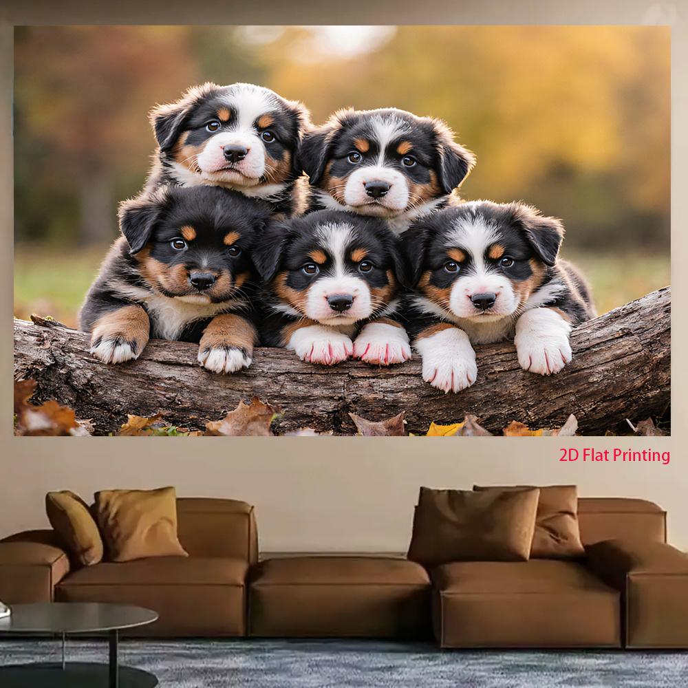 2D plane five snowhound puppies in a wooden background cloth party decoration polyester fiber