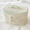 Cosmetic Bag Small Crushed Flower Printed Large Capacity with Durable Handle Cotton Quilted Cosmetic Bag