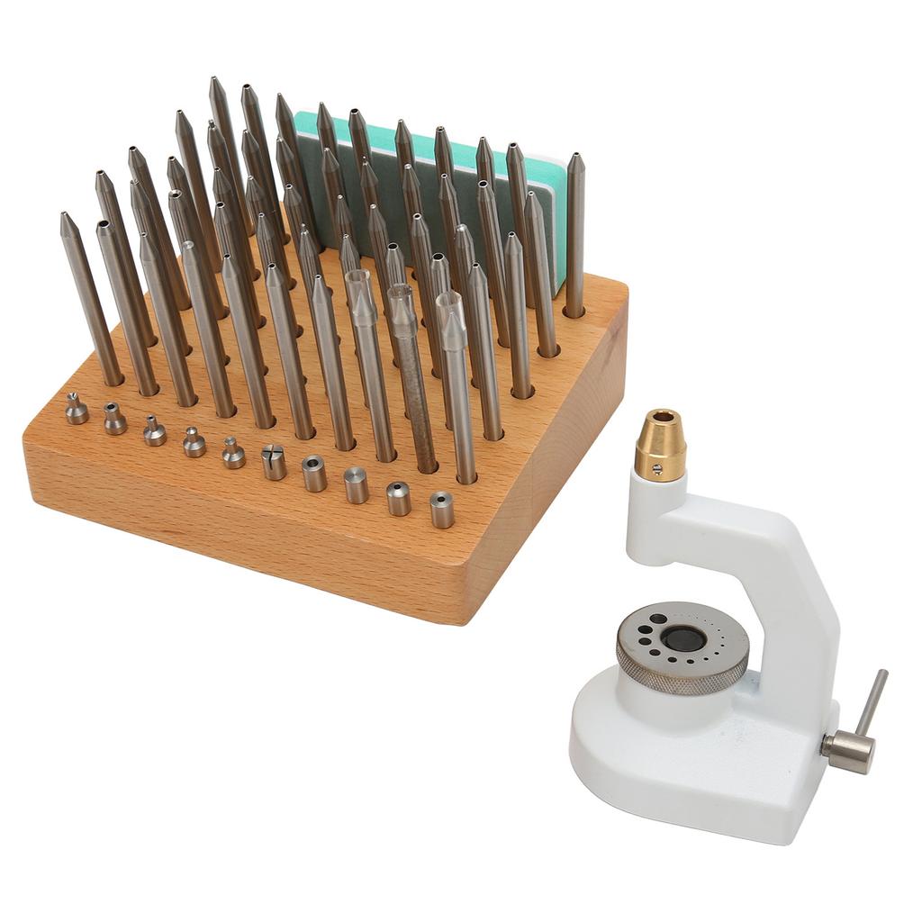 Watch Repair Staking Tool Press Set Watchmaker Jewelling Punching Kit with 50 Punches 10 Stakes