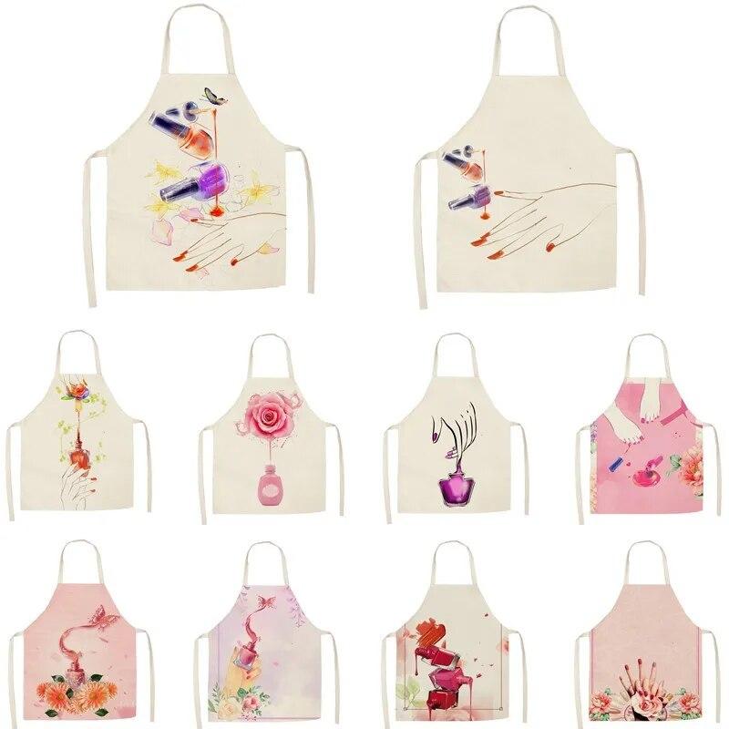 Sleeveless Linen Apron Men and Women Household Cleaning Tools Apron Nail Polish Ladies Perfume Printing Kitchen Apron