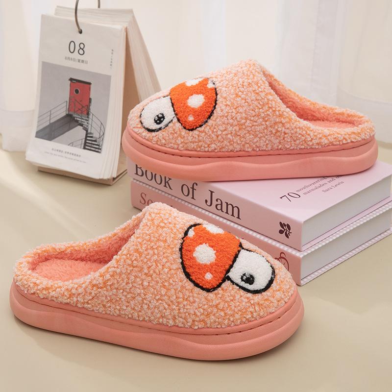 Home Cotton Slippers Women's Autumn and Winter Warm Thick Bottom Non-slip Piled Foot Warm Indoor Household Plush Slippers Men