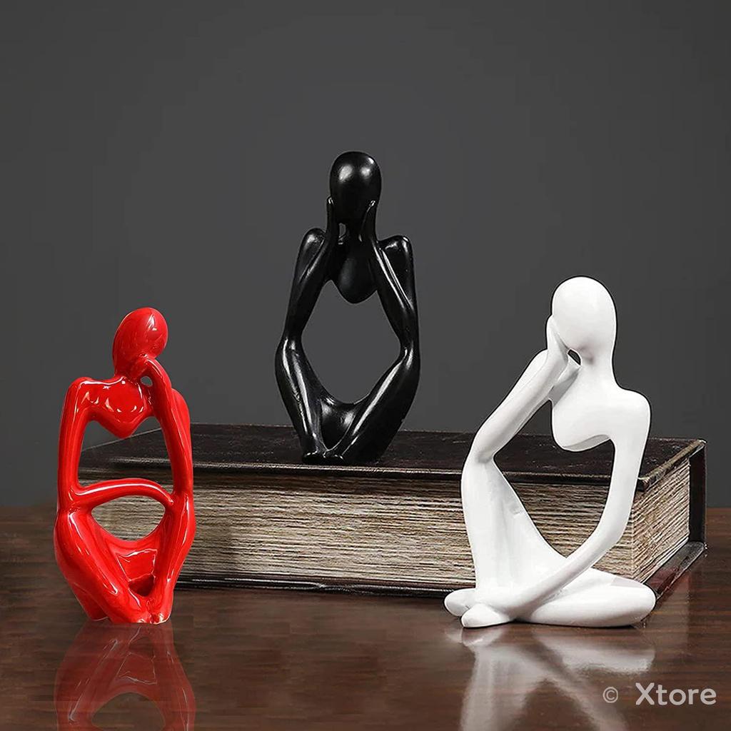 Декоративные статуи Мыслителя для домашнего декора (Упаковка из 3 шт., черный, красный и белый)