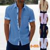Мужская летняя пляжная рубашка на пуговицах, контрастная повседневная рубашка с воротником и манжетами спереди, свободная рубашка с короткими рукавами