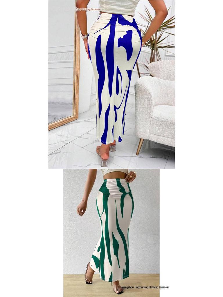 Европейская и американская женская юбка-рыбка с принтом зебры и высокой талией