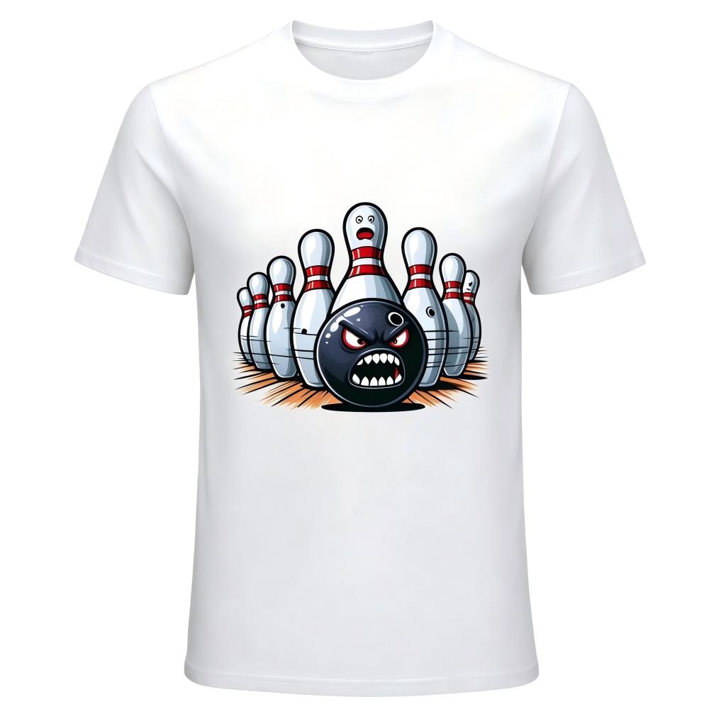 Angry Bowling Ball Cartoon Graphic Print man's T-Shirt