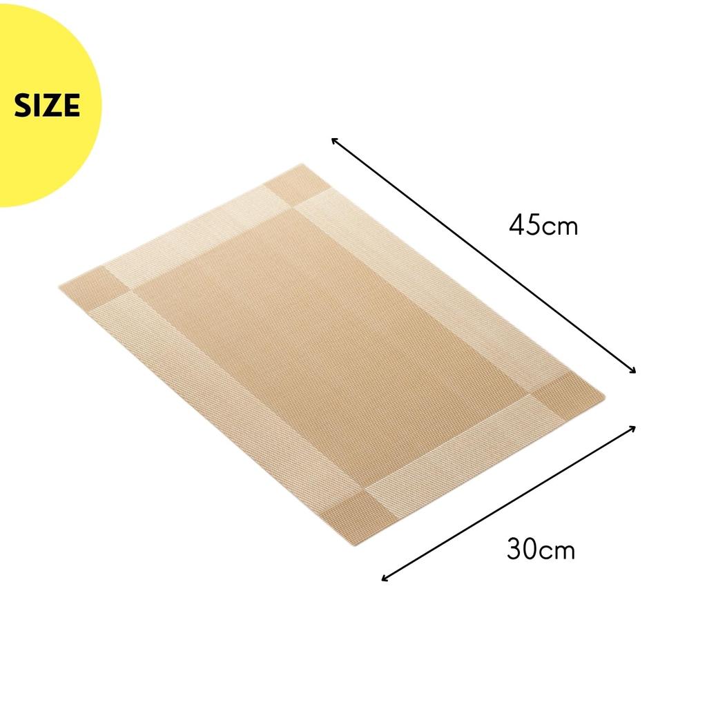 Set of 6 Water-Repellent Gold PVC Placemats with Non-Slip Design, Perfect for Table Decor, NYANDELMO ND-0223-R04-GD-06