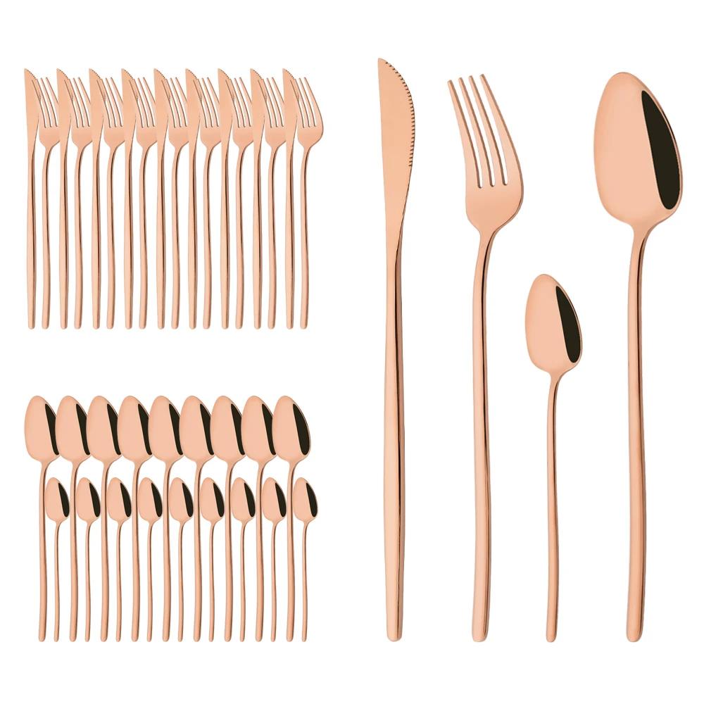 40Pcs Flatware Set Luxury Green Gold Cutlery Set Stainless Steel Dinnerware Fork Kitchen Knife Fork Coffee Spoon Tableware Set