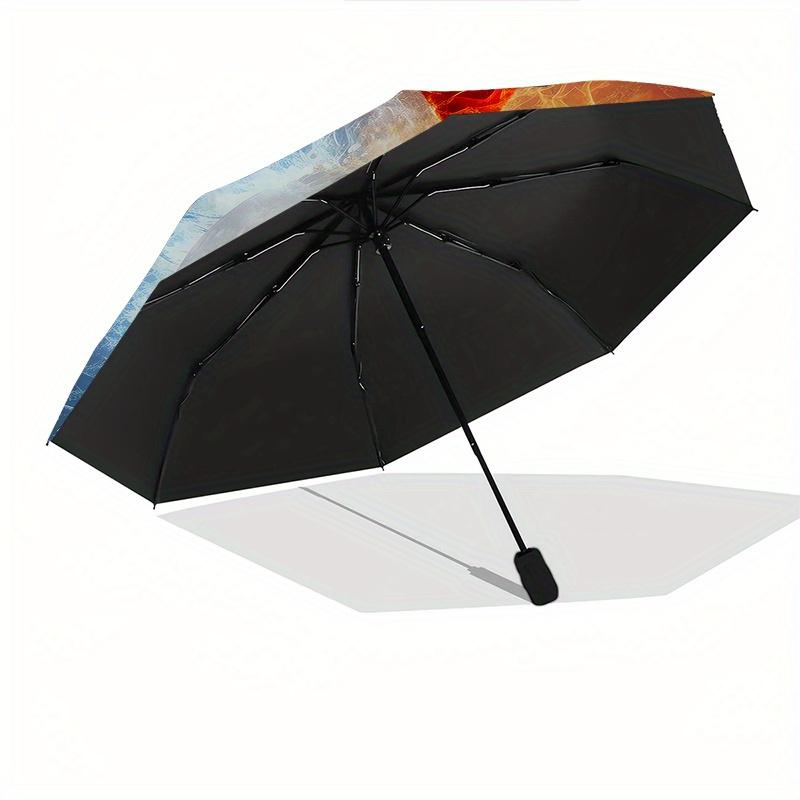 Baseball, Fire_and_Ice Automatic folding umbrella simple eight rib design, bright color pattern, durable iron frame, ideal for travel and o
