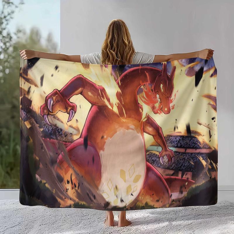 Charizard Charmander Pokemon Flannel Blanket,Ultra Soft Warm Plush Throw for Home Bedroom Bed Sofa Cover Office Camping Picnic