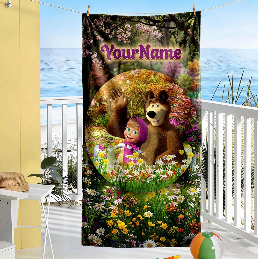 Masha Bear Customize Text Beach Towel Quick-Dry Soft Microfiber Portable for SwimmingBeachCamping Travel Beach AccessoriesGym