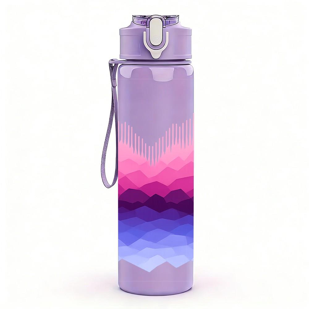 1PC Mountain Gradient Wave Pattern 750ml Color Plastic Sports Water Bottle Leakproof Flip Straw Lid Suitable for Sports Office Home Use