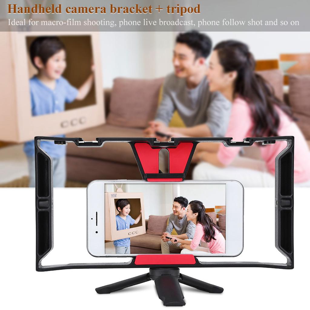 Dual Hanlde Handheld Phone Adjustable Stabilizer Support Recording Rig with Tripod