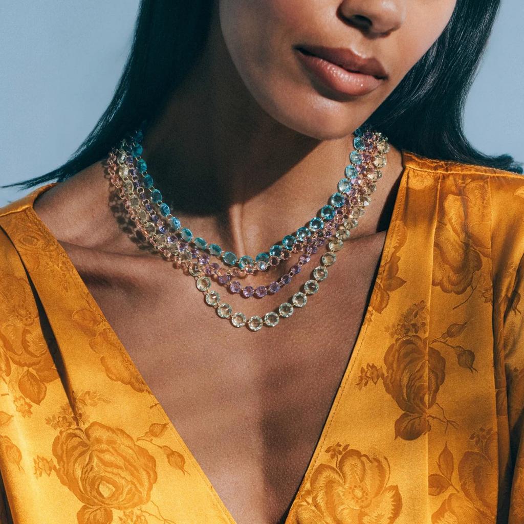 Handmade Bohemian Fashion Crystal Beaded Stainless Steel Choker 18K Gold Plated Colorful Bead Necklace Women Daily Party Jewelry