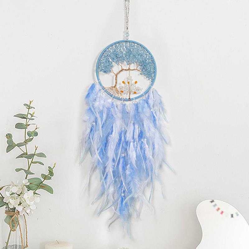 Tree Of Life Dream Catcher Handmade Pink Gravel Wall Hangings Feather Craft Home Decor Wind Chimes Dreamcatchers Room Decorate Quality