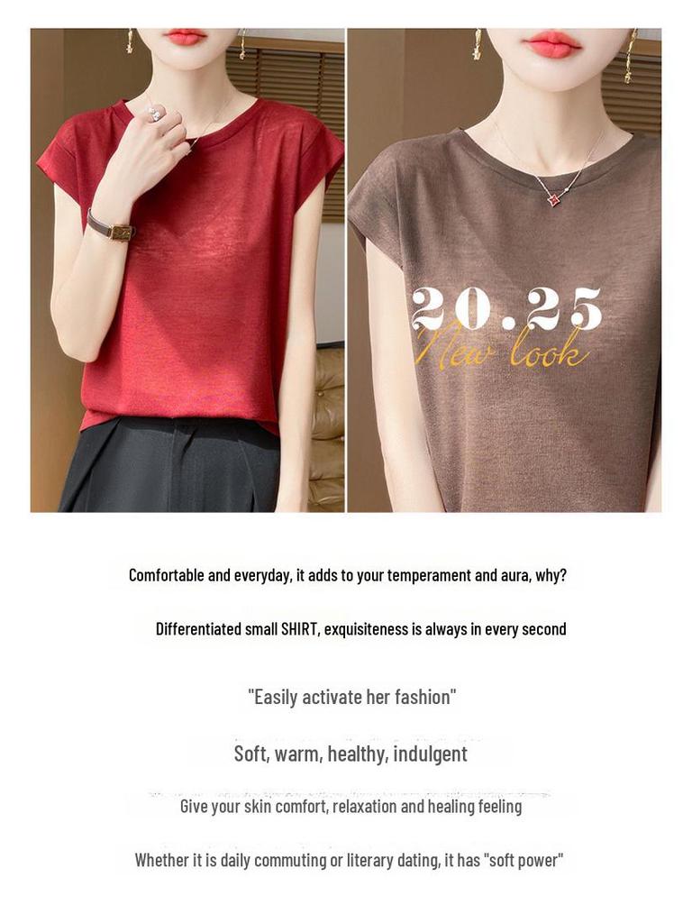 Женский трикотажный топ из лиоцелла и тенселя с круглым вырезом и короткими рукавами — легкий, дышащий, универсальный, летний стиль