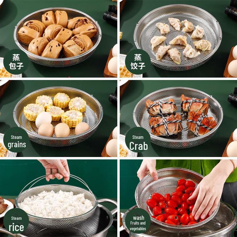 Stainless Steel Multifunctional Steamer Pot with Handle and Drainage Basket