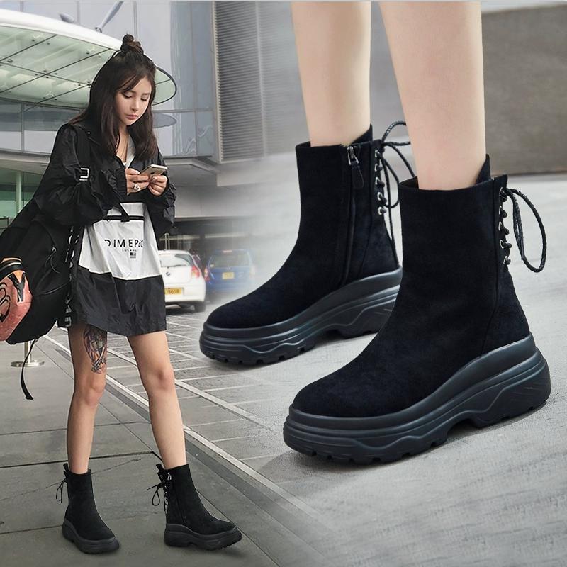 Winter New Female British Style Short Boots Platform Shoes Thick-soled Short-tube Cotton Boots Women's Boots Snow Cotton Shoes