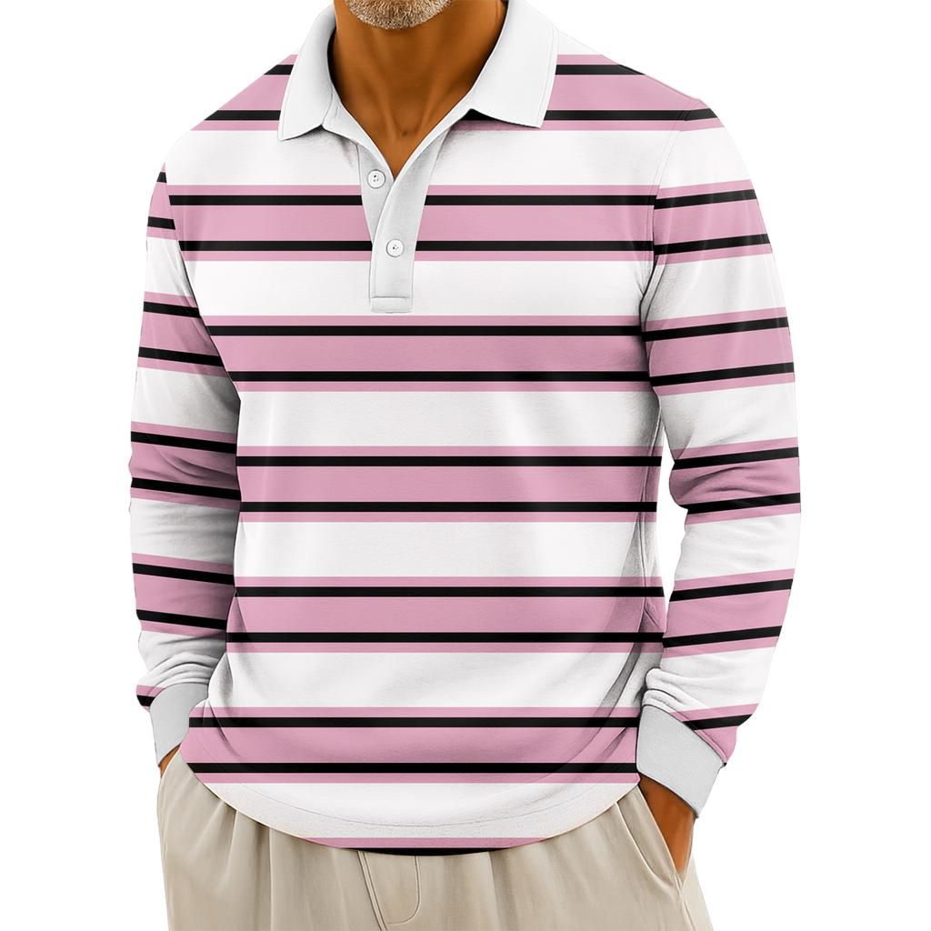 Мужские повседневные топы с длинными рукавами на пуговицах с полосатым принтом