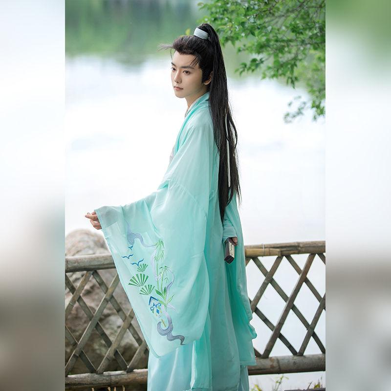 Chinese Wei And Jin Dynasty Style Hanfu Cross-collar Waist-length Large-sleeved Shirt Suit