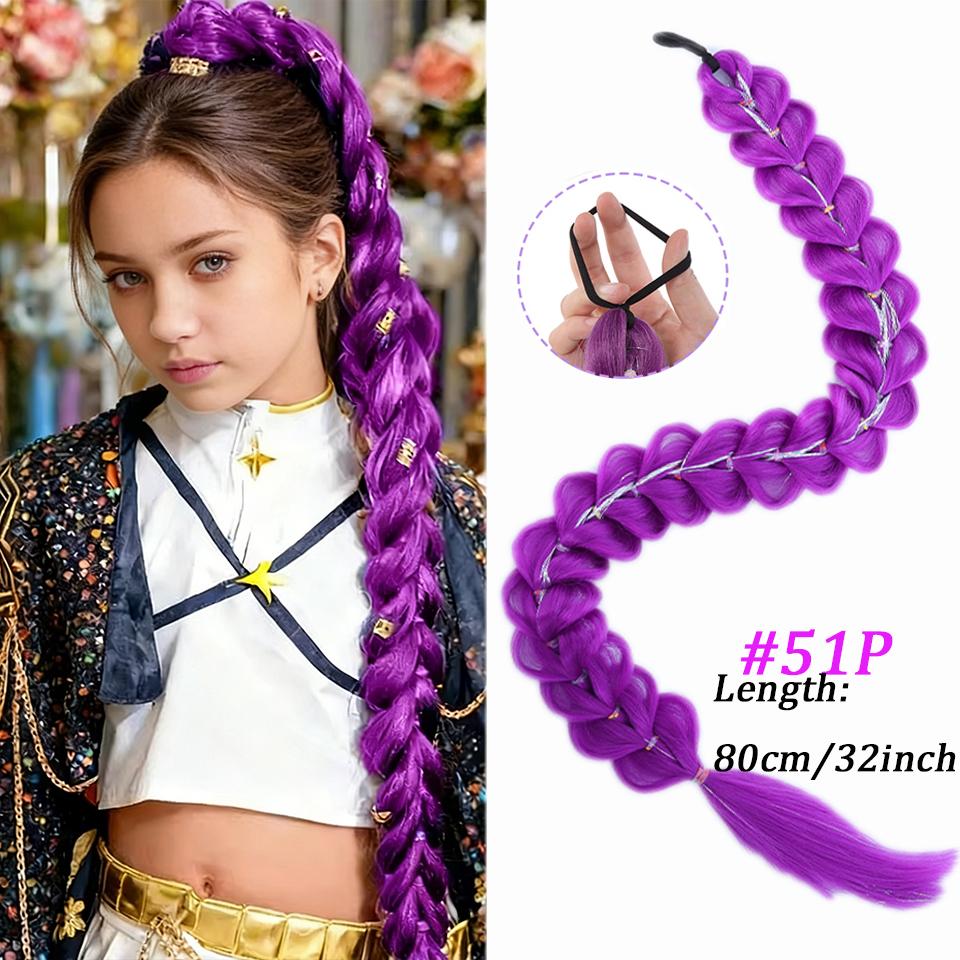28-дюймовые синтетические фиолетовые косы-хвост Rumi Hairstyle с зажимом-коготком, парик для детей на Рождественскую вечеринку