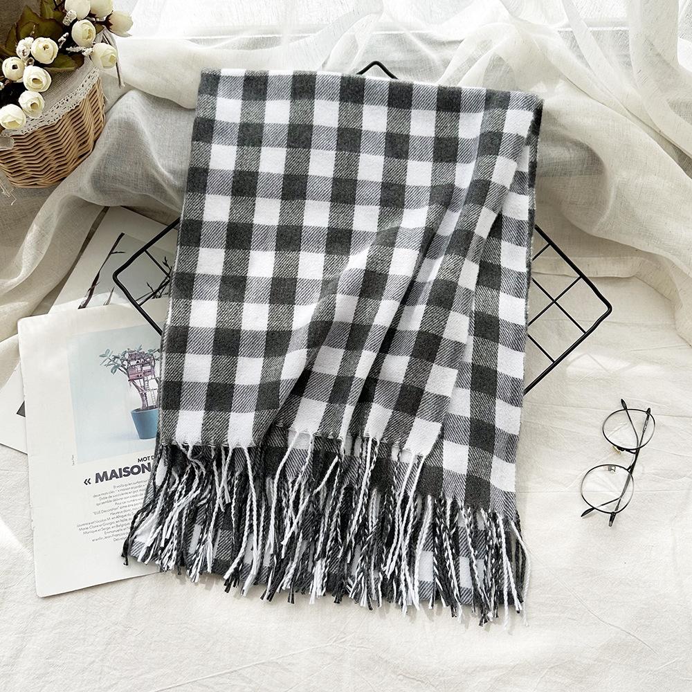 Plaid Imitation Cashmere Winter Scarf Fashionable and Warm Office Shawl for Women with Short Beards
