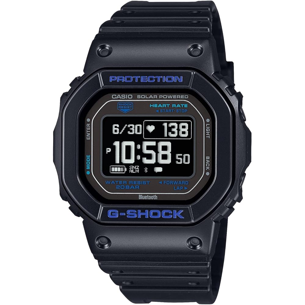 Мужские часы Casio G-Squad DW-H5600-1A2JR с Bluetooth и пульсометром Черно-синие