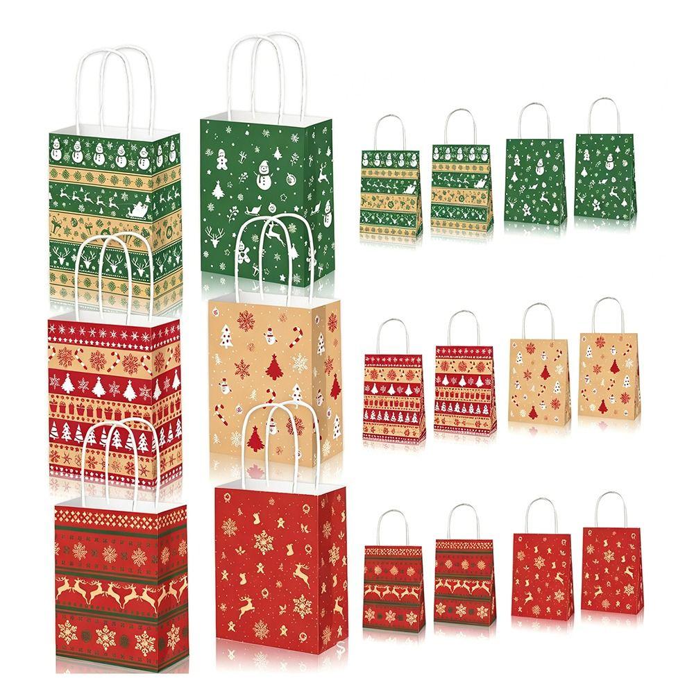 Various Styles Christmas Gift Bags 12 Pcs Kraft Christmas Bags Treat Candy Bags For Gift Wrapping