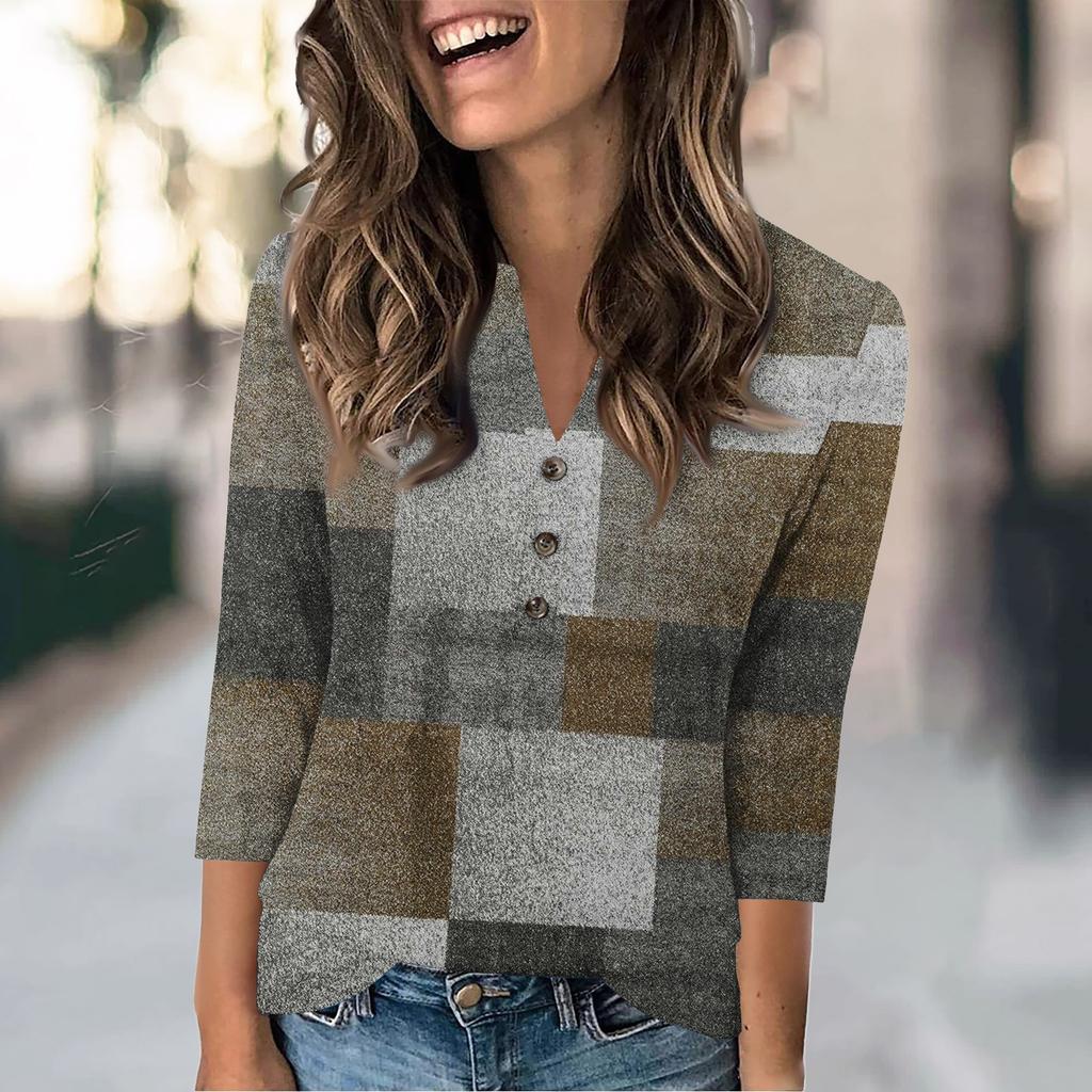 Женская мода повседневный свободный топ с рукавом 3/4 и круглым вырезом