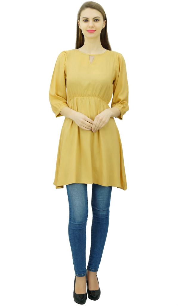 Phagun Women Tunic Top Short Kurti Elastic Waist Indian Ethnic Blouse