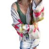 Autumn and Winter Women's Elegant V-neck Button Knit Sweater with Sweet Heart Pattern Contrasting Color Knit Cardigan Sweater for Women