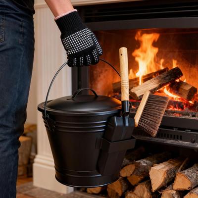 Набор из 4 предметов: каминный совок и ведро для золы, с утолщенными перчатками