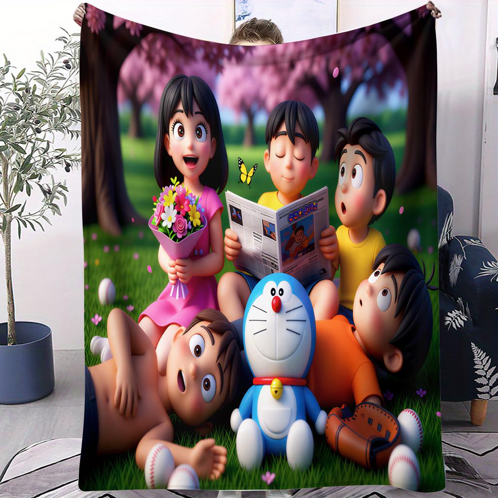 Kawaii SakuraDoraemon In Crystal Ball Fleece Blanket Warm Soft Street Trend Plush for Girls Boys for Home Camping Travelling