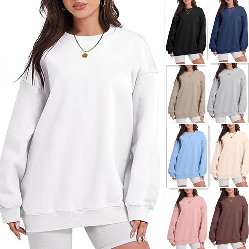 2024 Autumn/Winter Women's Plus Velvet Casual Loose Round Neck Hoodie, European & American Style