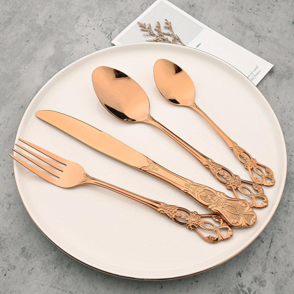 Набор столовых приборов из зеркальной полированной нержавеющей стали, 24 шт., посуда в стиле Crown Court, винтажная форма, кухонное и ресторанное серебро