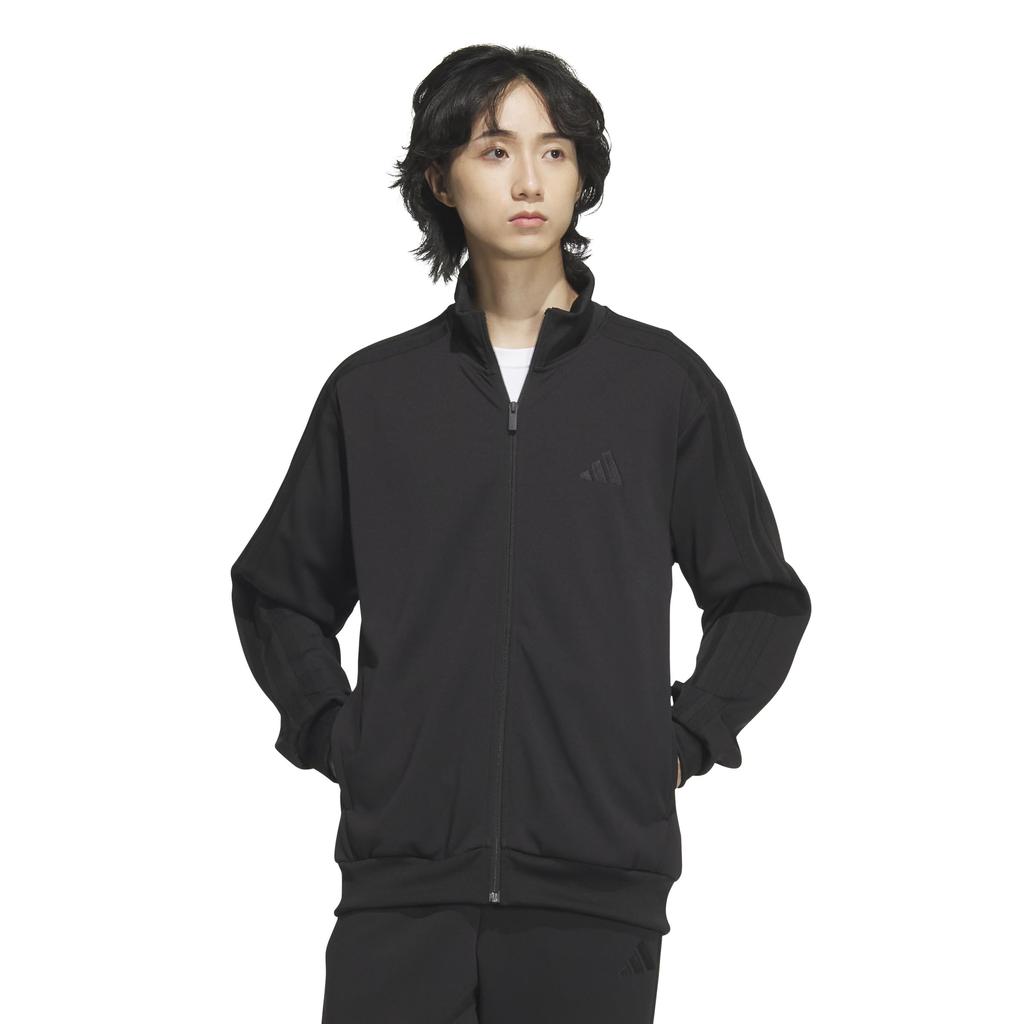 Adidas JZR00 Regular Fit Double Knit Track Men's 3-Stripes Jacket, Black/Black (JV6980)