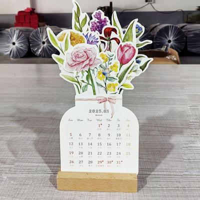Настольный календарь Bloomy Flower 2025 года, креативный деревянный календарь-карточка, симпатичный цветочный декор стола для домашнего офиса, настольный календарь