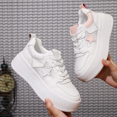 Маленькие белые туфли из кожи с пенопластовой подошвой, лето 2025, новые дышащие сетчатые туфли со звездами, повседневная женская обувь, туфли на платформе для женщин