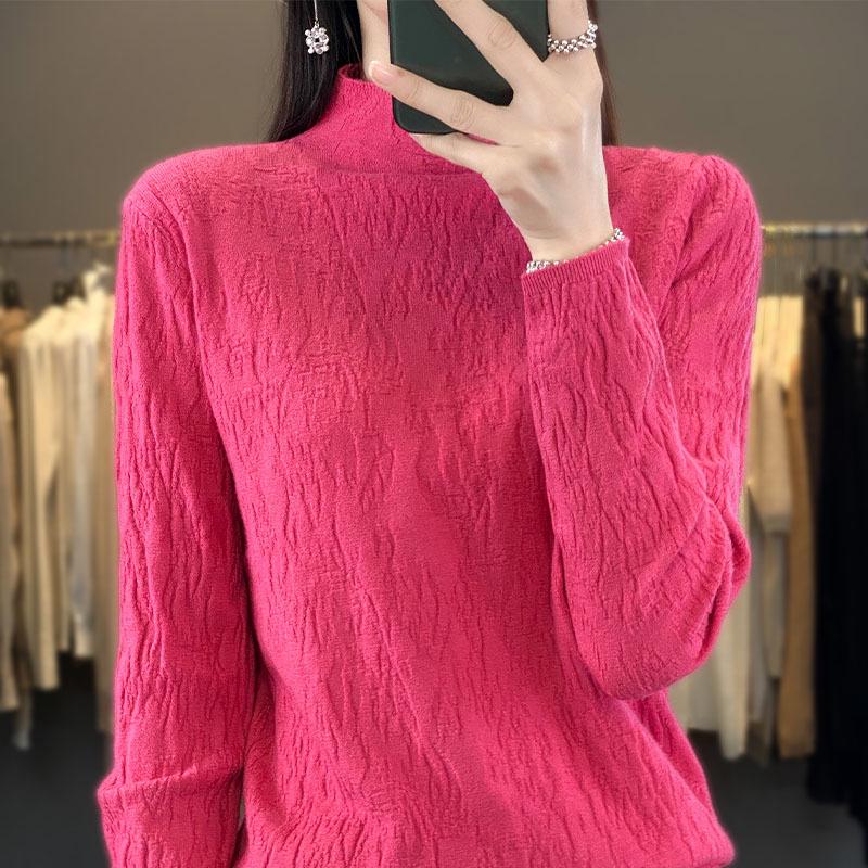 2025 Autumn Women's Half-High Neck Slim Fit Knit Pullover Sweater, Korean Style