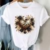 (Asian Size)  Flower Love Heart Short Sleeve T Shirt Women Tee Top Clothing Casual Fashion Print Lady Female Graphic T-shirts