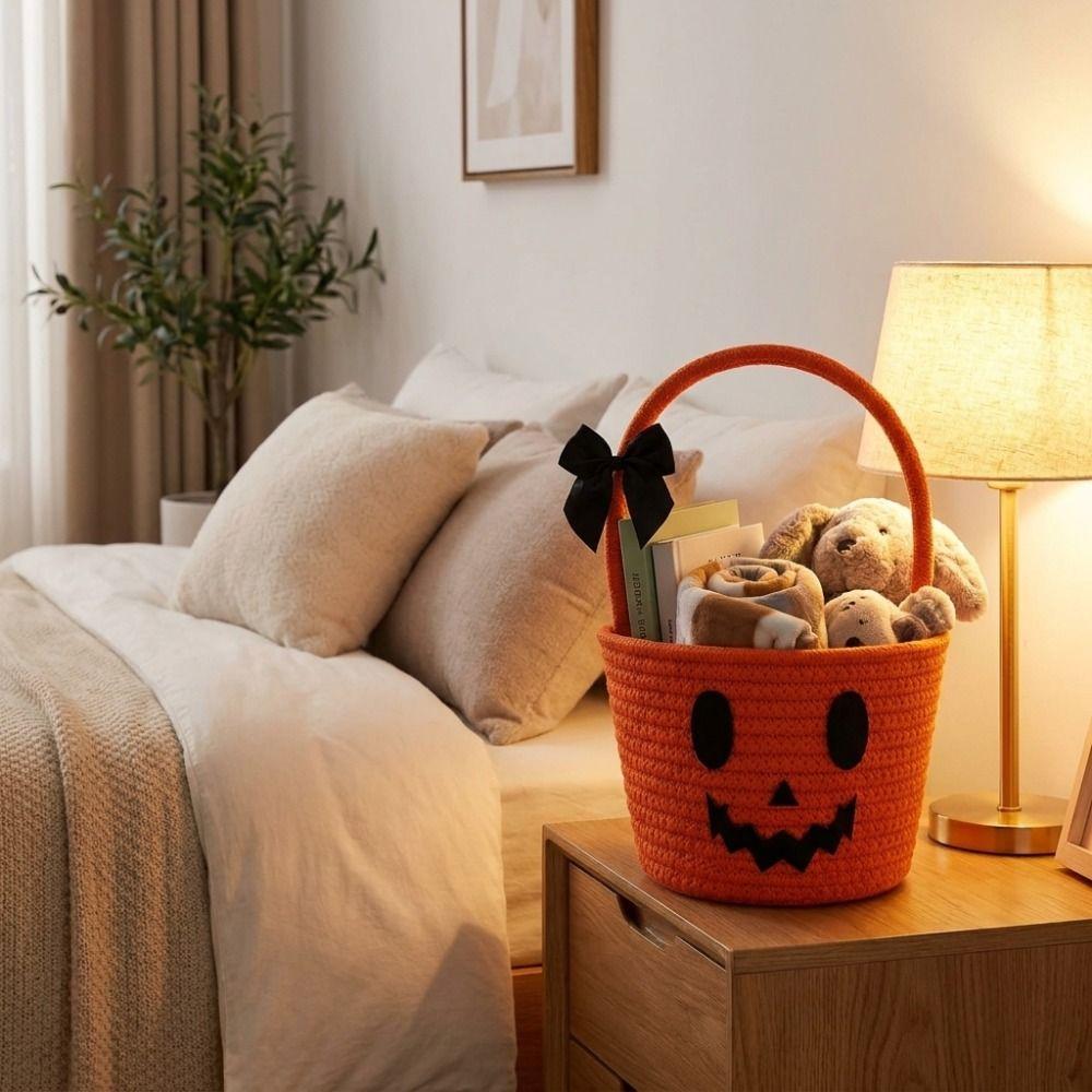 Woven Pumpkin Candy Bucket Halloween Theme Pumpkin Gift Basket Toys Basket  Party Decoration