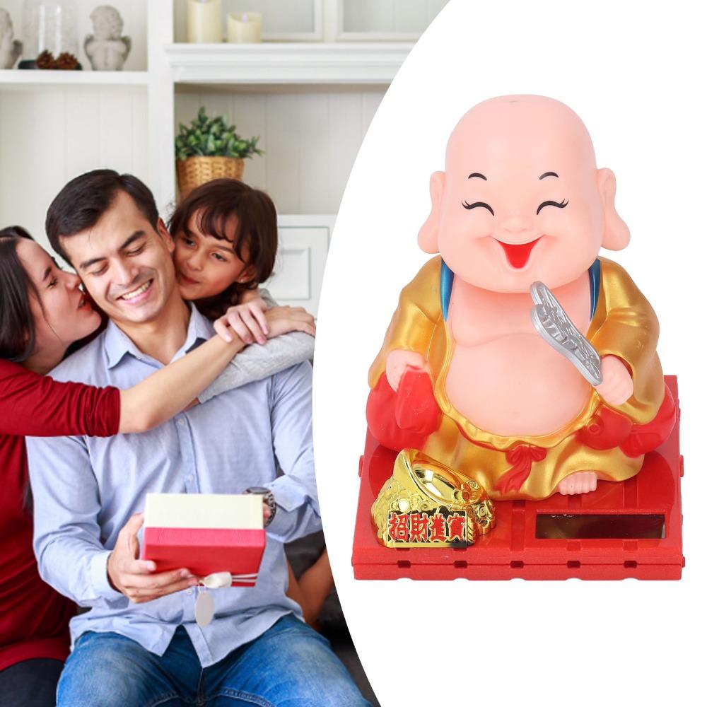 Red, Gold Solar Buddha Dashboard Statue Car Light Driven Buddha Figurine Window Sill Table Statue
