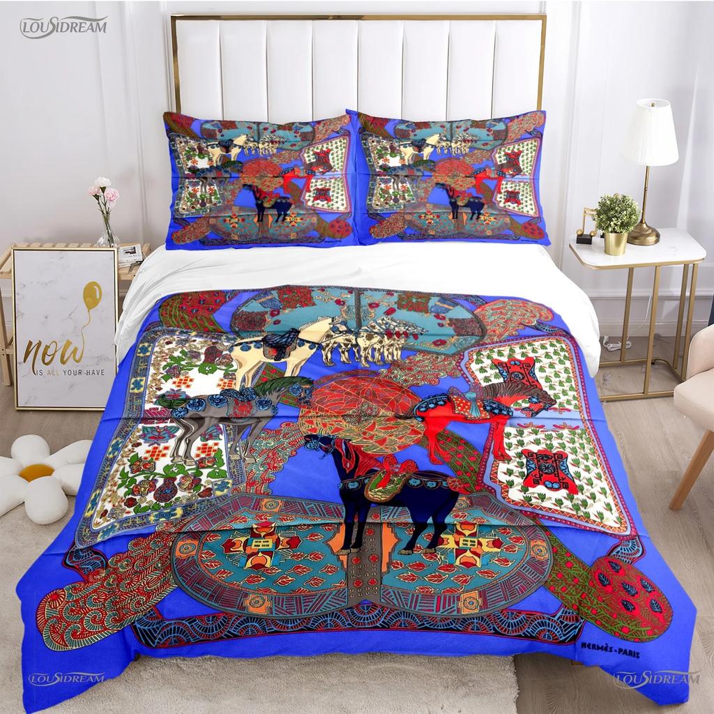 Fashion Ethnic Frame Horse Duvet Cover Comforter Bedding Set Soft Quilt Cover and Pillowcases for Teens Single/Double/Queen/King
