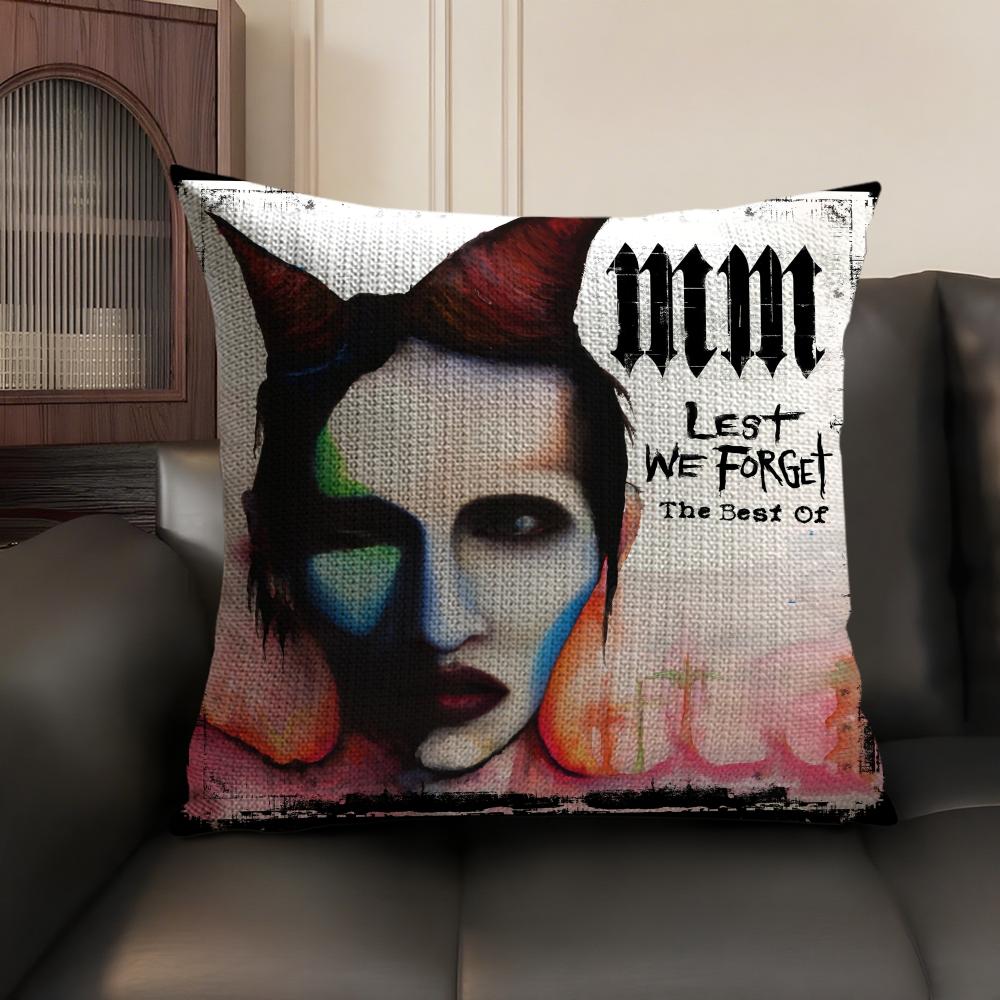M-Marilyn Manson Чехол для подушки Rock Натуральный лен Органическая ткань Двусторонняя печать Диван Домашний декор Подарок Наволочка