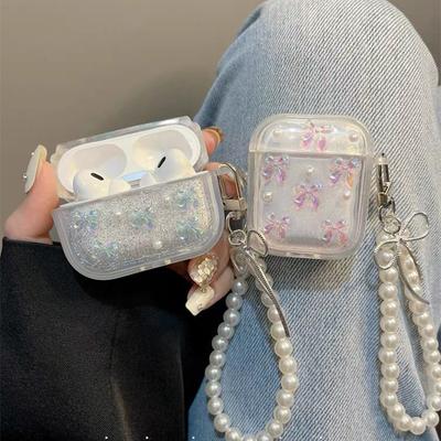 Свежий Воздух Чехол для Наушников Xiaoqing Подходит для Apple Airpods4 Жемчужная Цепочка Airpods3Pro Подвеска-Бантик.